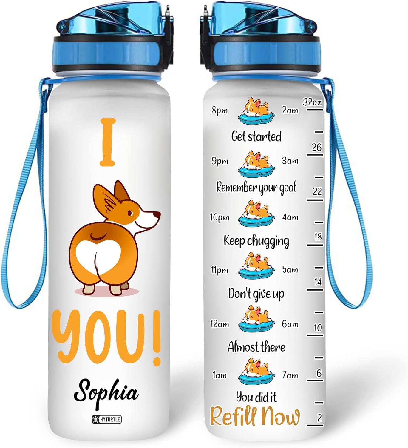 I Love You Corgi - Personalized Water Tracker Bottle 32oz