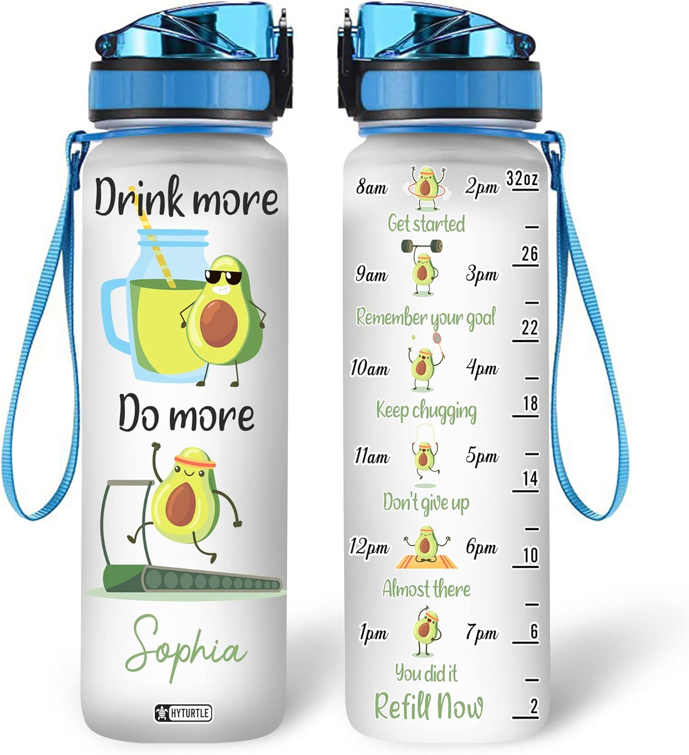 Drink More Avocado - Personalized Water Tracker Bottle 32oz