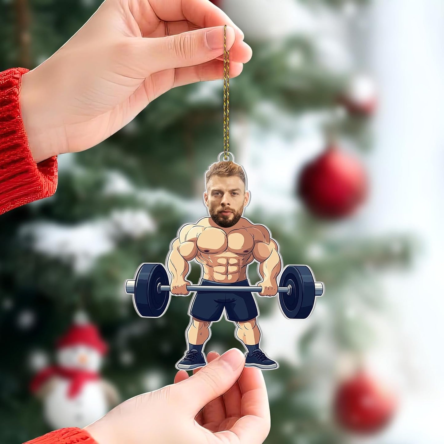 Funny Weightlifter Photo Cut Acrylic Ornament – Personalized Fitness Christmas Gift for Gym Lover or Bodybuilder