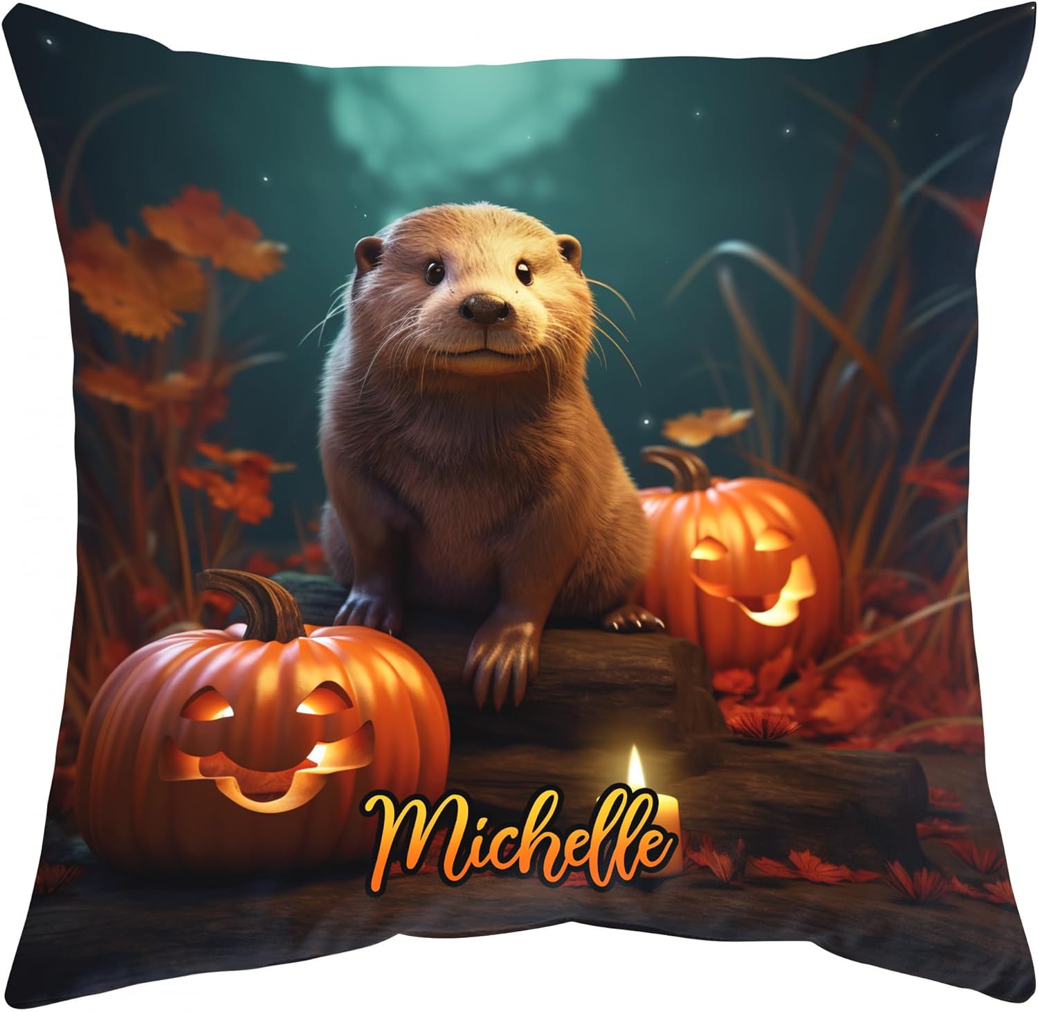 Otter Halloween Pattern - Personalized Pillow (Insert Included)