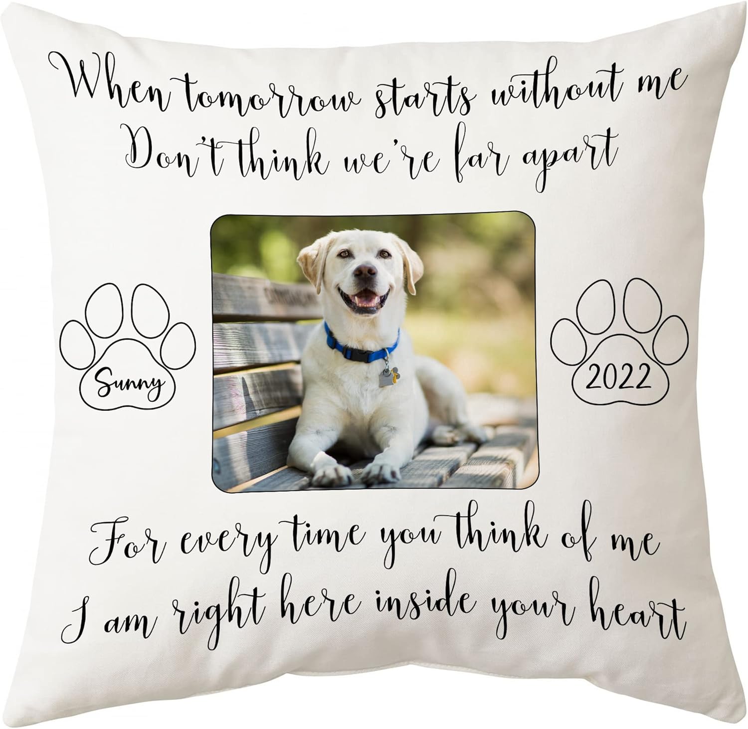 Personalized Pet Loss Memorial Pillow with Insert – Custom Photo “When Tomorrow Starts Without Me” Sympathy Pillow