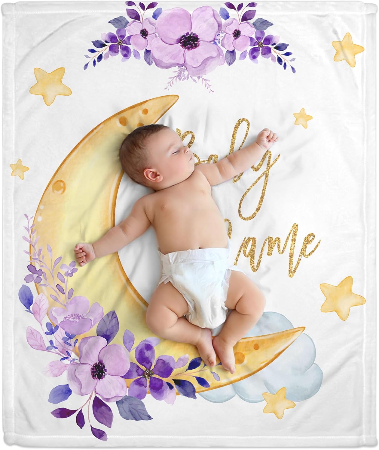 Floral Moon Baby Blanket - Personalized Blanket