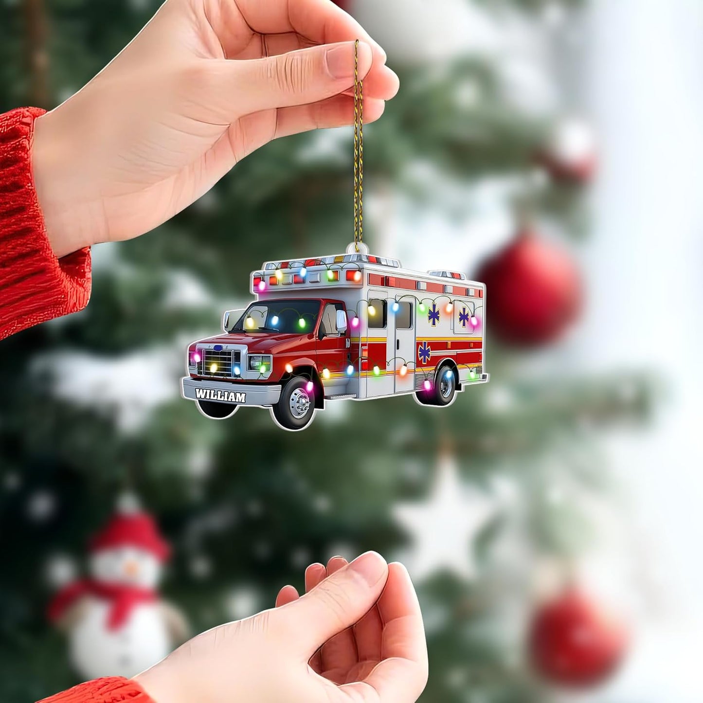 Ambulance Cut Acrylic Ornament – Personalized Christmas Gift for EMT, Paramedic, or First Responder