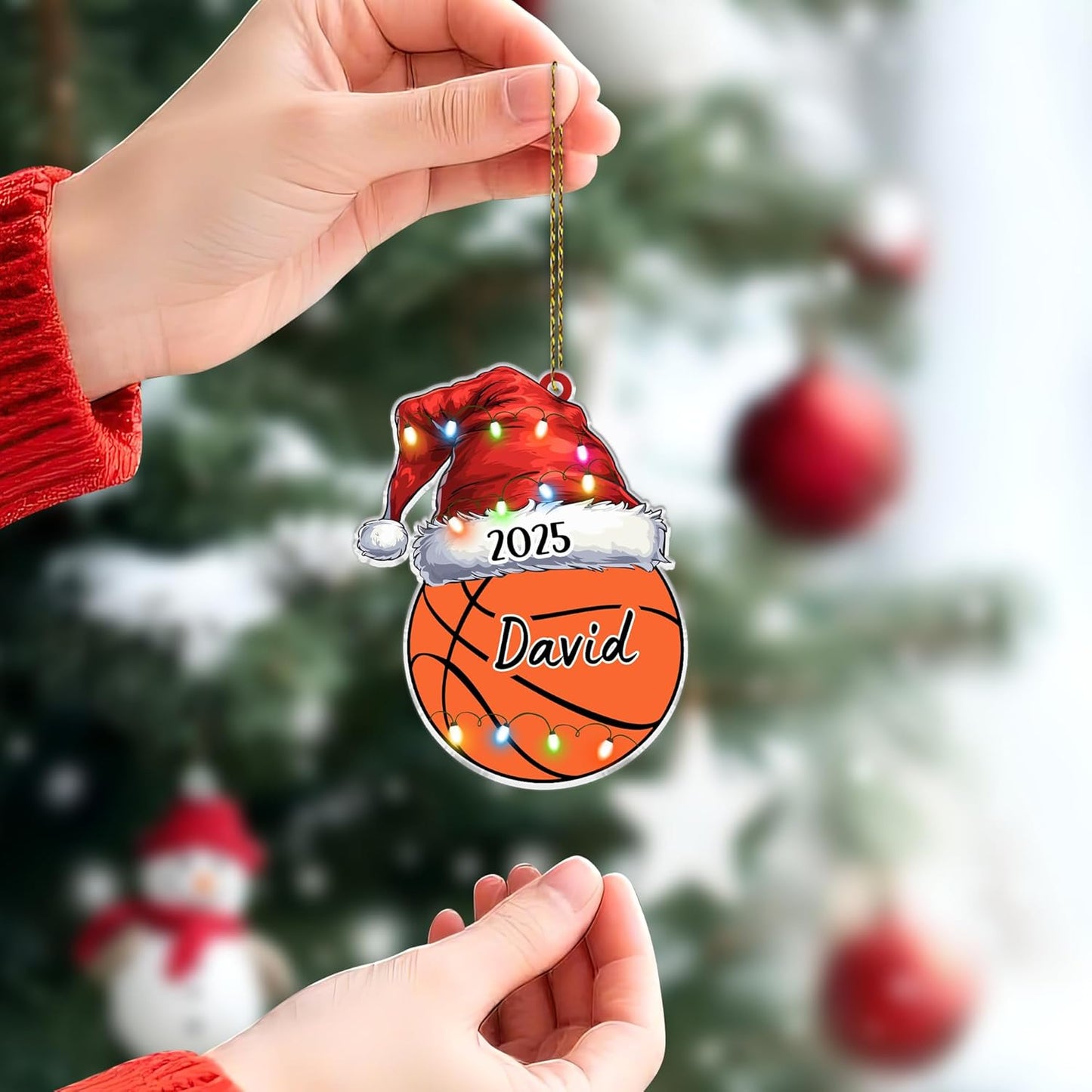 Basketball Santa Hat Cut Acrylic Ornament – Personalized Sports Christmas Gift for Basketball Player, Coach, or Fan