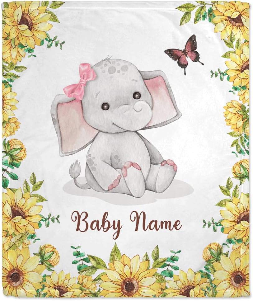 Sunflower Elephant Baby Blanket - Personalized Blanket