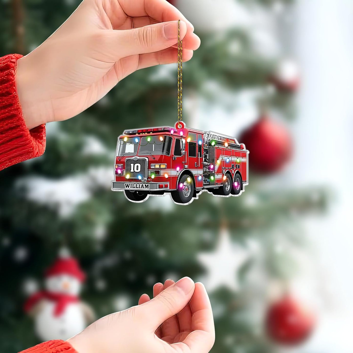 Fire Truck Cut Acrylic Ornament – Personalized Christmas Gift for Firefighter, EMT, or First Responder Hero