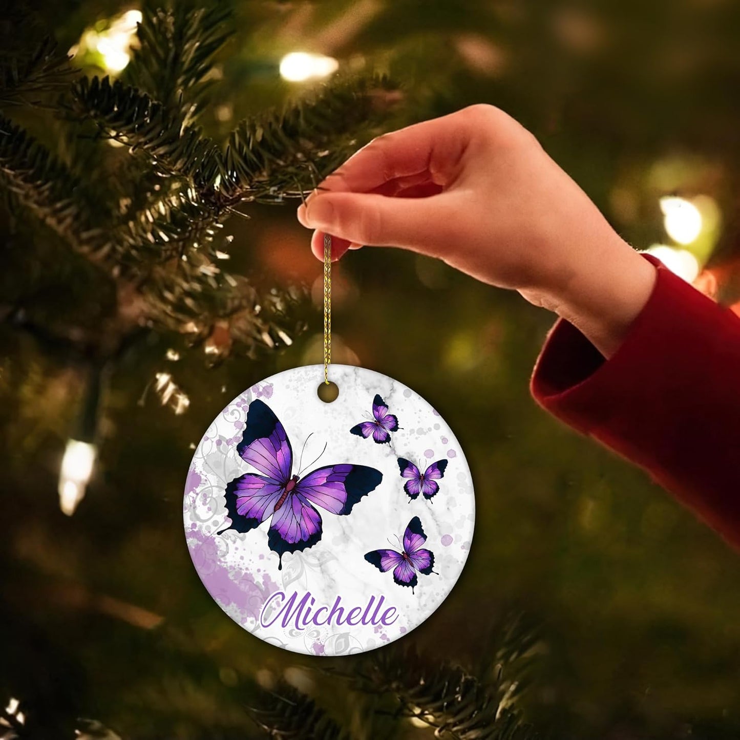 Purple Butterflies Ceramic Ornament – Personalized Christmas Gift for Butterfly Lover, Daughter, Mom or Best Friend