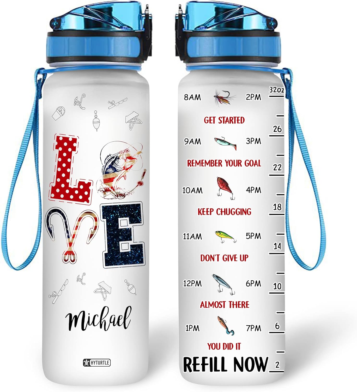 Love Hook Fishing - Personalized Water Tracker Bottle 32oz
