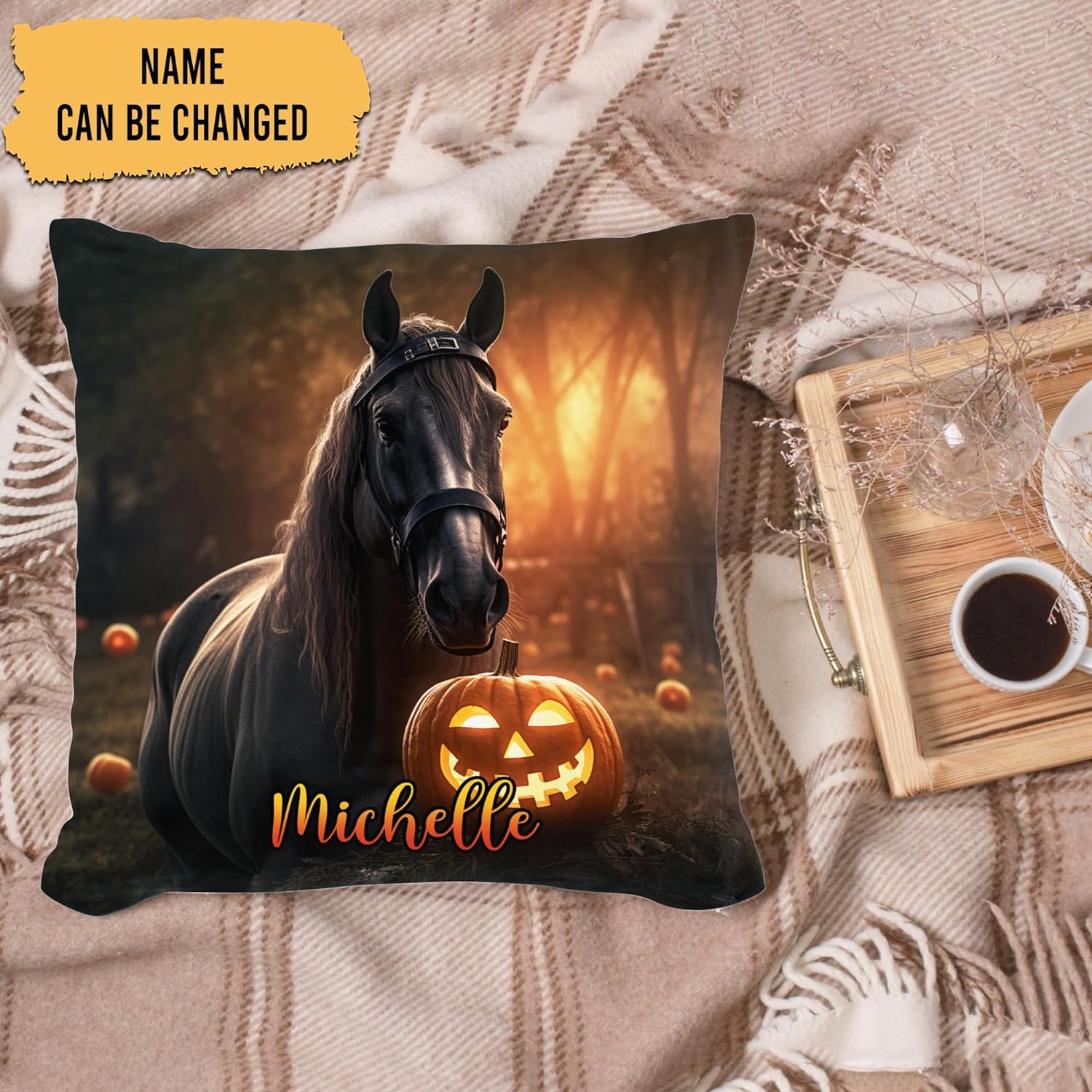 Horse Halloween Pattern - Personalized Pillow (Insert Included)