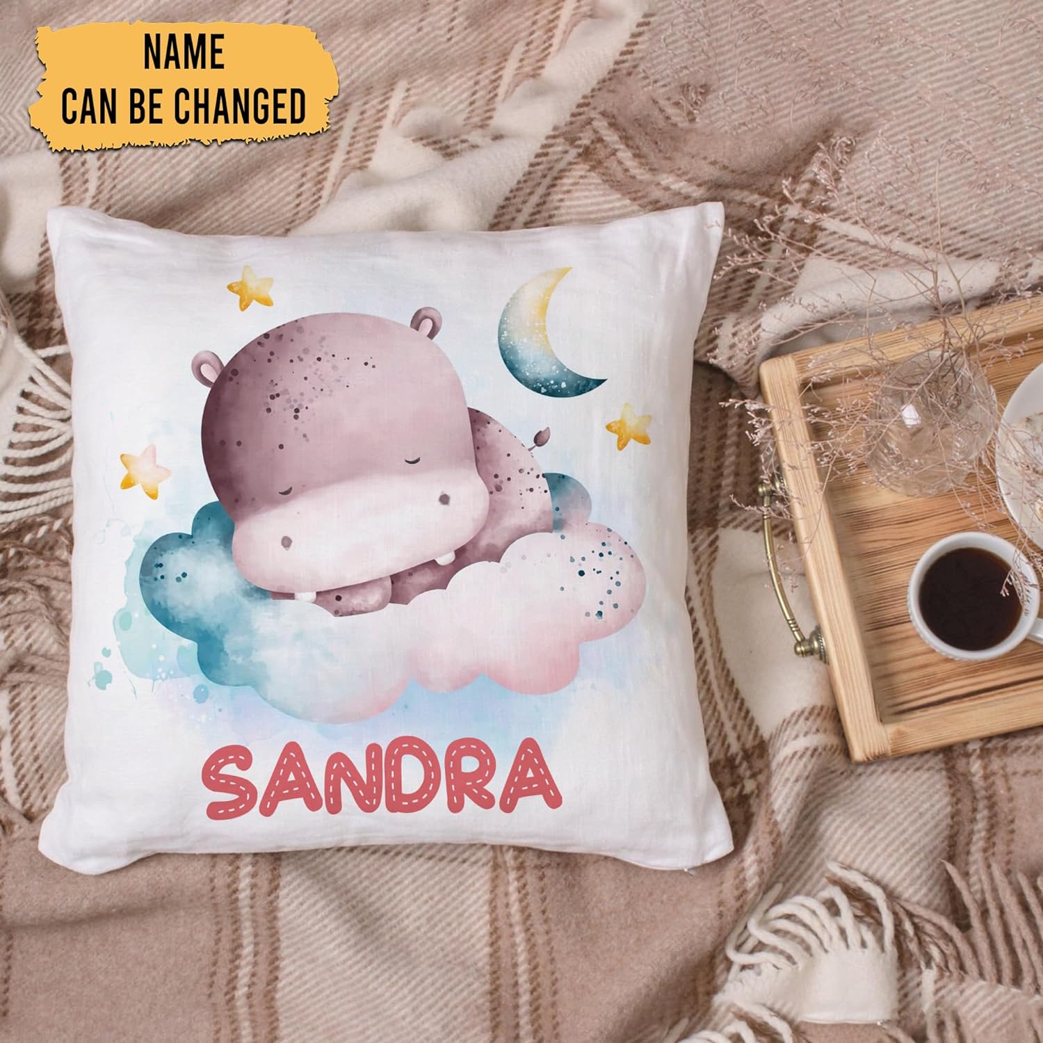 Night Hippo Pattern - Personalized Pillow (Insert Included)