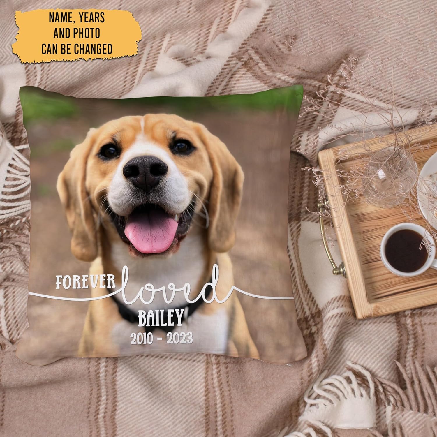 Custom Pet Memorial Pillow with Insert – Personalized Dog Photo Remembrance Gift – Forever Loved Sympathy Throw Pillow