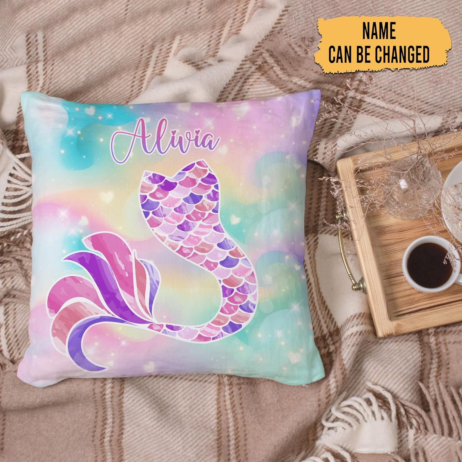 Mermaid Tail Theme - Personalized Pillow (Insert Included)
