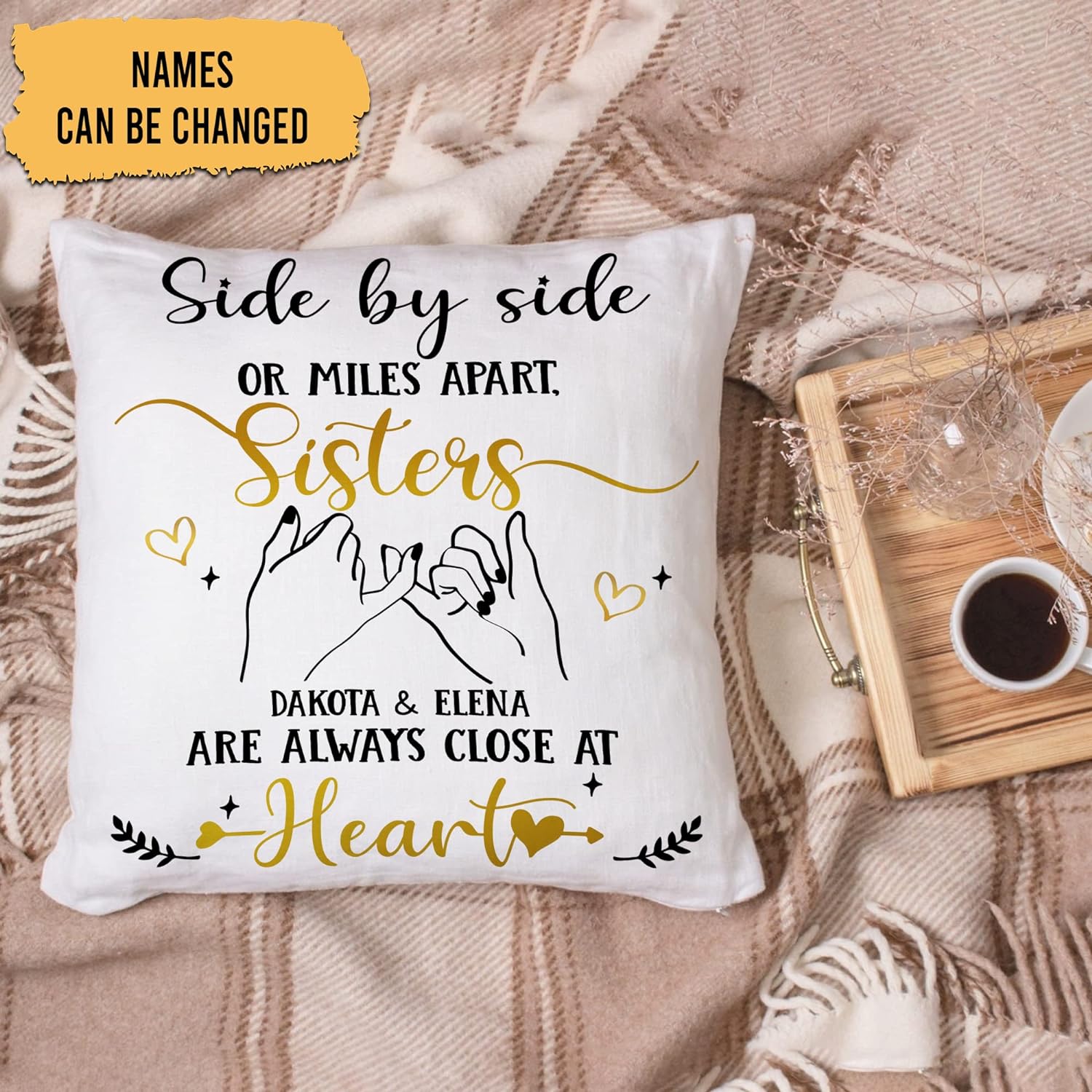 Side By Side Or Miles Apart - Personalized Pillow (Insert Included)
