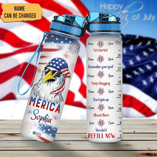 Eagles American Flag - Personalized Water Tracker Bottle 32oz
