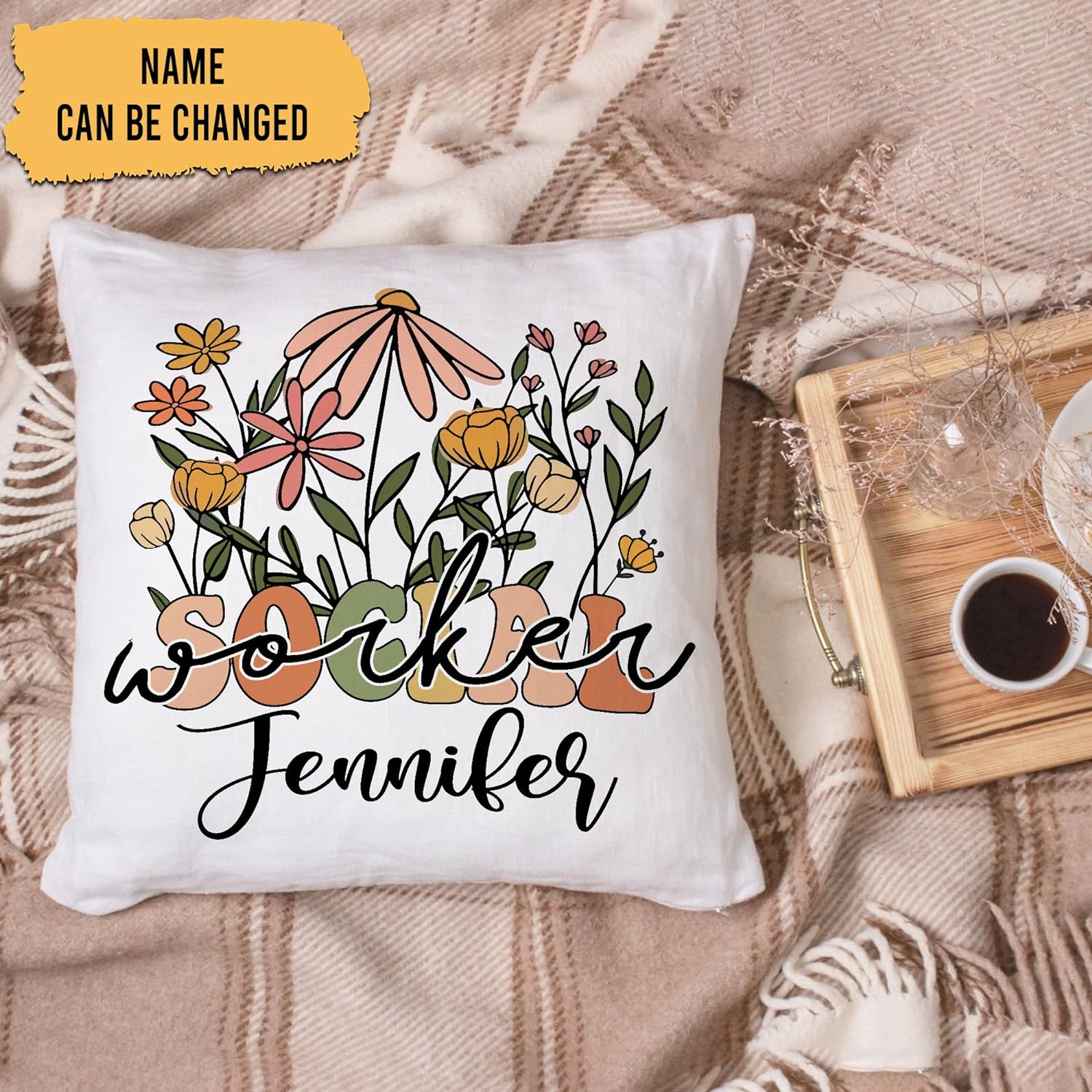 Floral Social Worker - Personalized Pillow (Insert Included)
