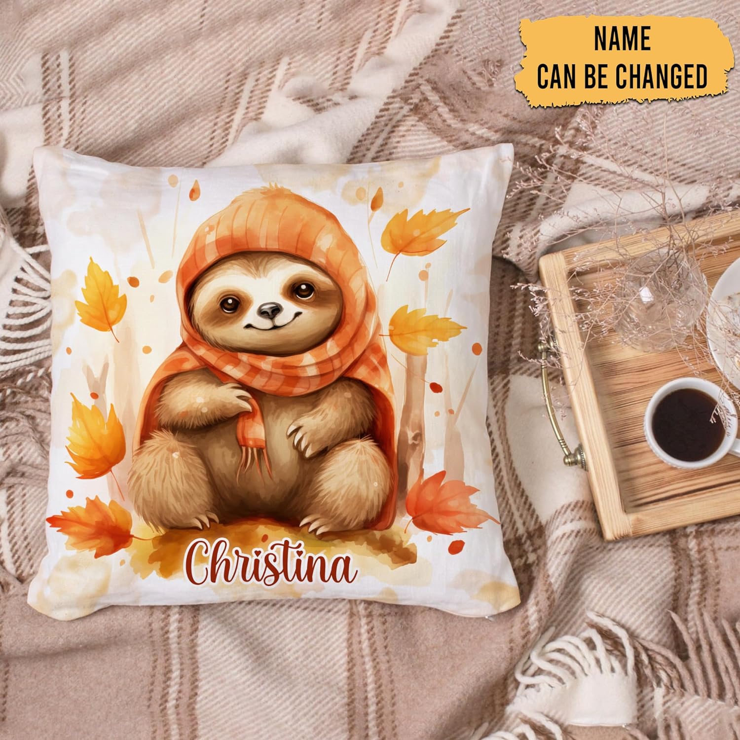 Giraffe Maple Leaves - Personalized Pillow (Insert Included)