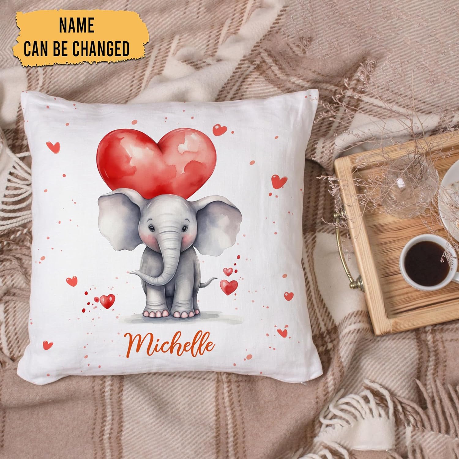 Elephant Valentine Pattern - Personalized Pillow (Insert Included)