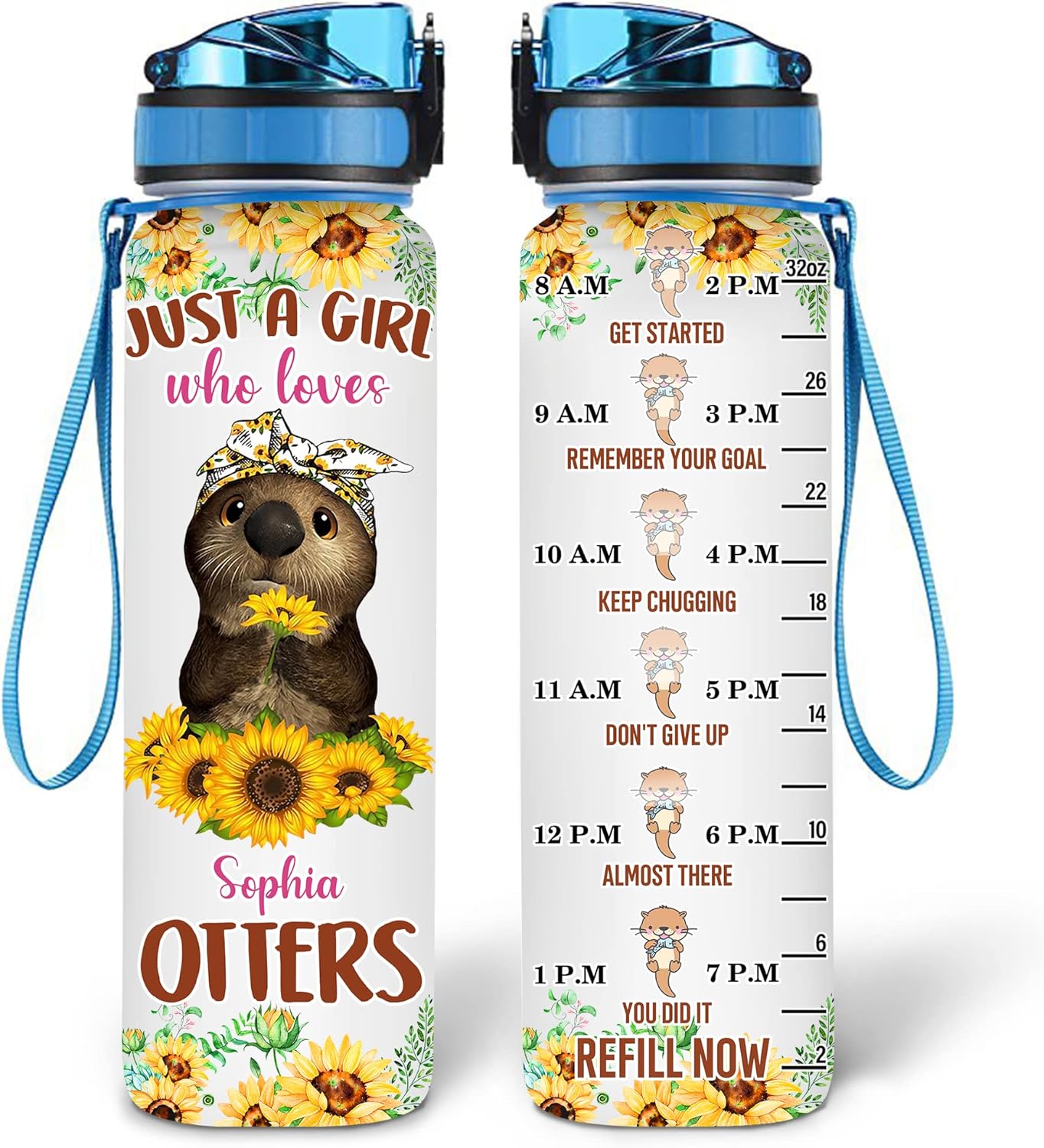 Just a Girl Who Loves Otters Water Bottle Tracker 32oz – Personalized Birthday Gift for Women & Otter Lovers