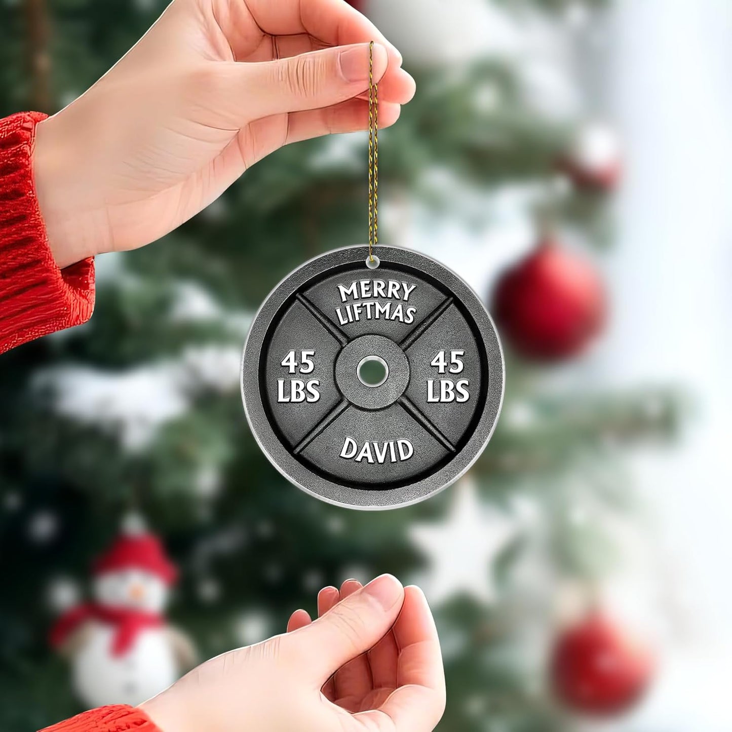 Weight Plate Cut Acrylic Ornament – Personalized Fitness Christmas Gift for Gym Lover, Bodybuilder, or Trainer