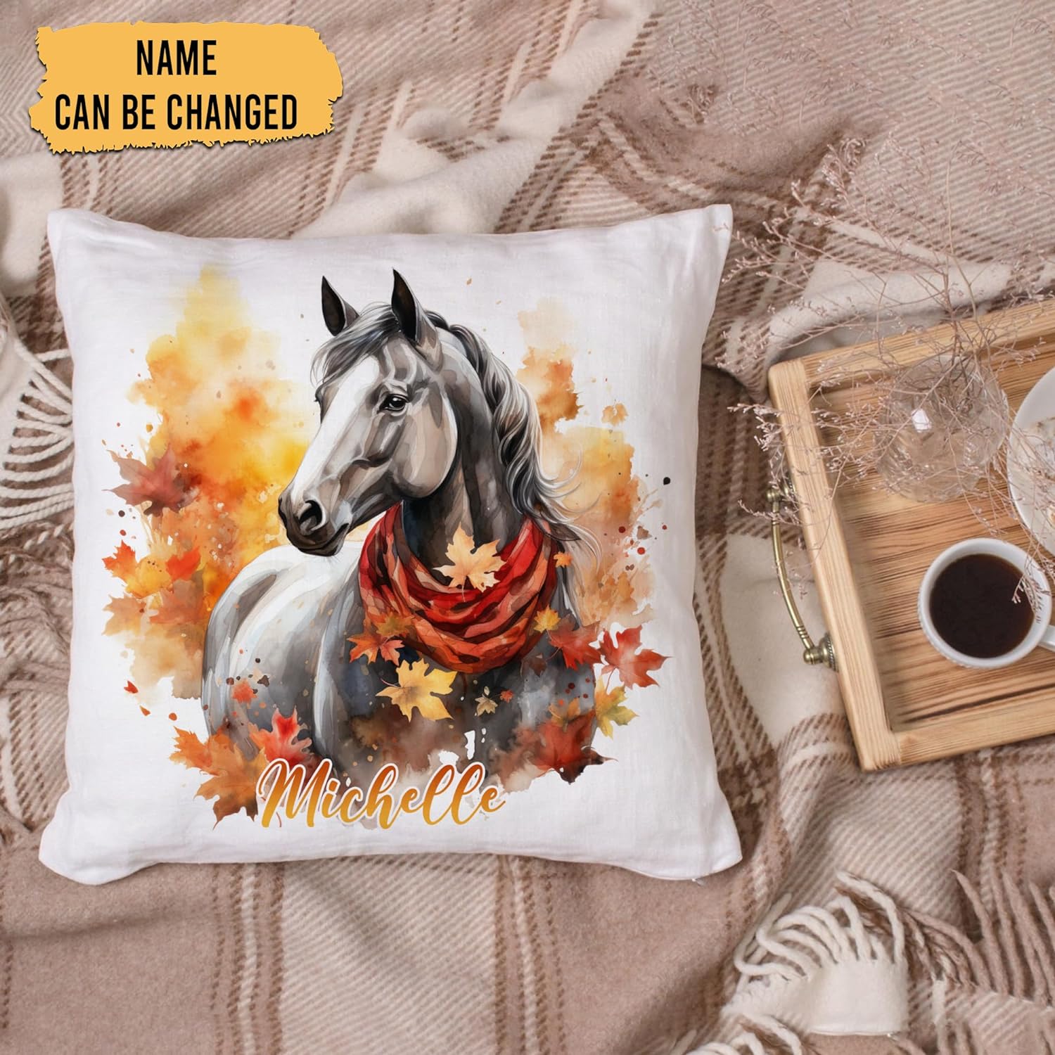 Horse Maple Leaves - Personalized Pillow (Insert Included)