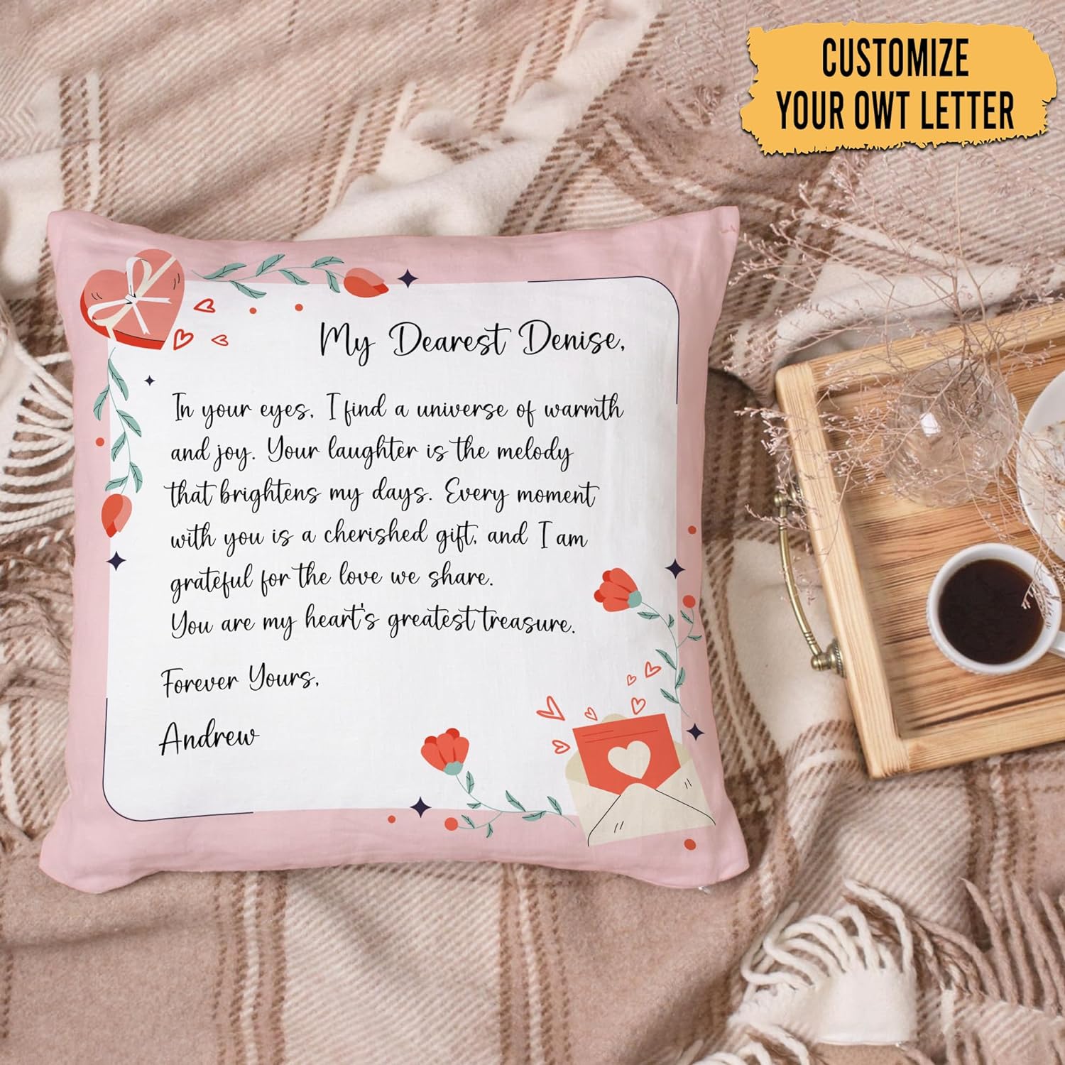 Love Letter Pink Pattern - Personalized Pillow (Insert Included)