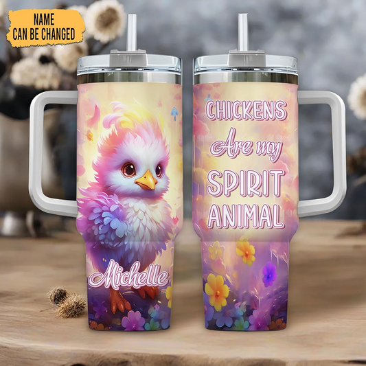 Colorful Chicken Tumbler 40oz with Handle & Straw – Personalized Stainless Steel Cup with Lid – Cute Farm Animal Gift for Women & Girls