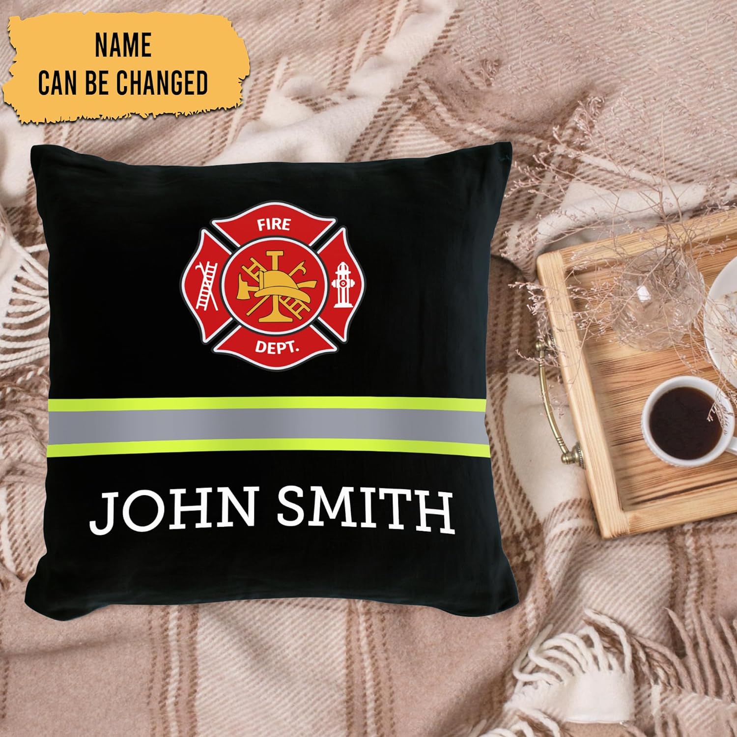 Black Firefighter Pattern - Personalized Pillow (Insert Included)