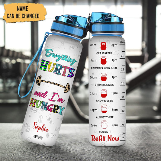 Funny Gym Quote Water Bottle Tracker 32oz – Personalized Motivational Bottle with Time Marker – Creative Fitness Gift for Women