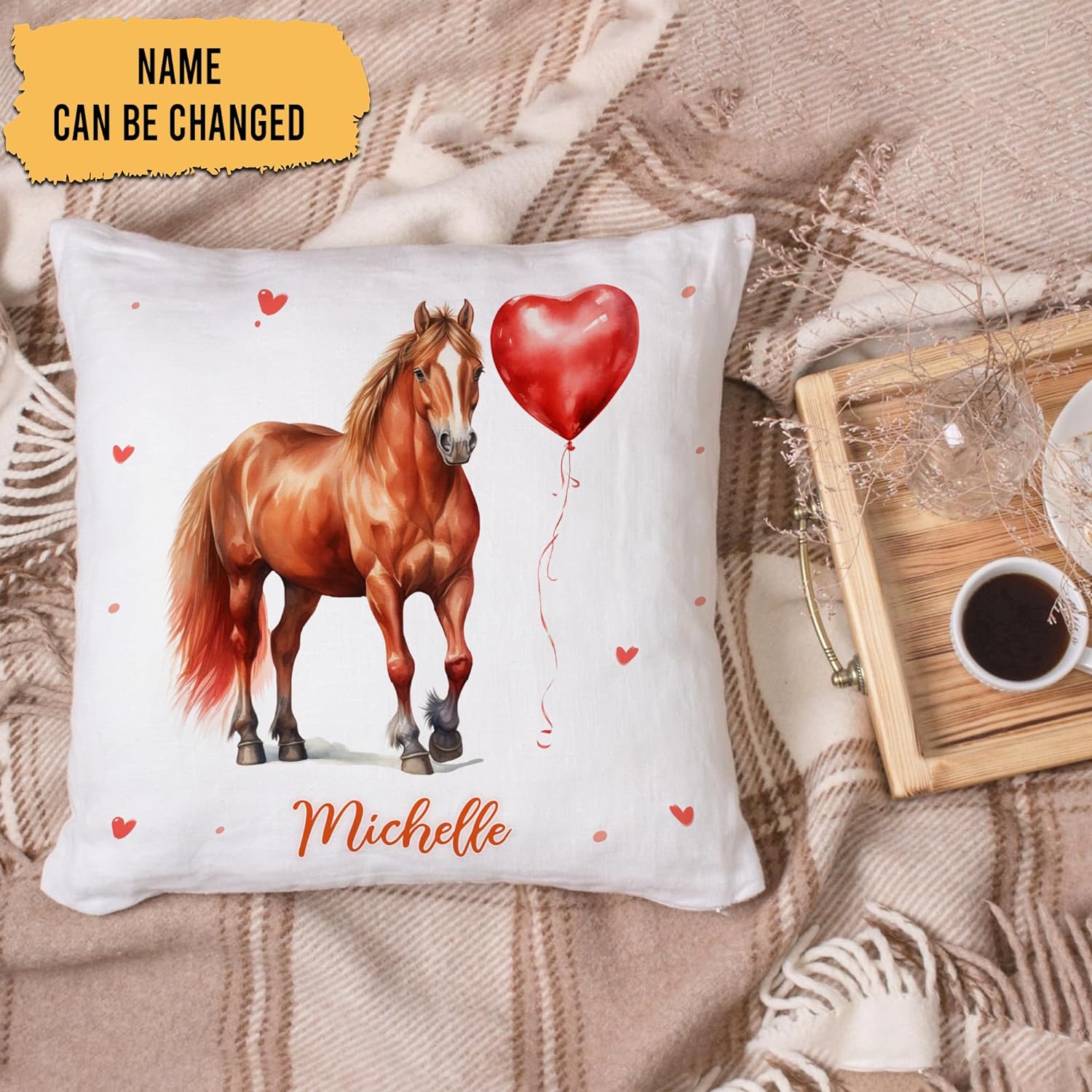 Horse Valentine Pattern - Personalized Pillow (Insert Included)