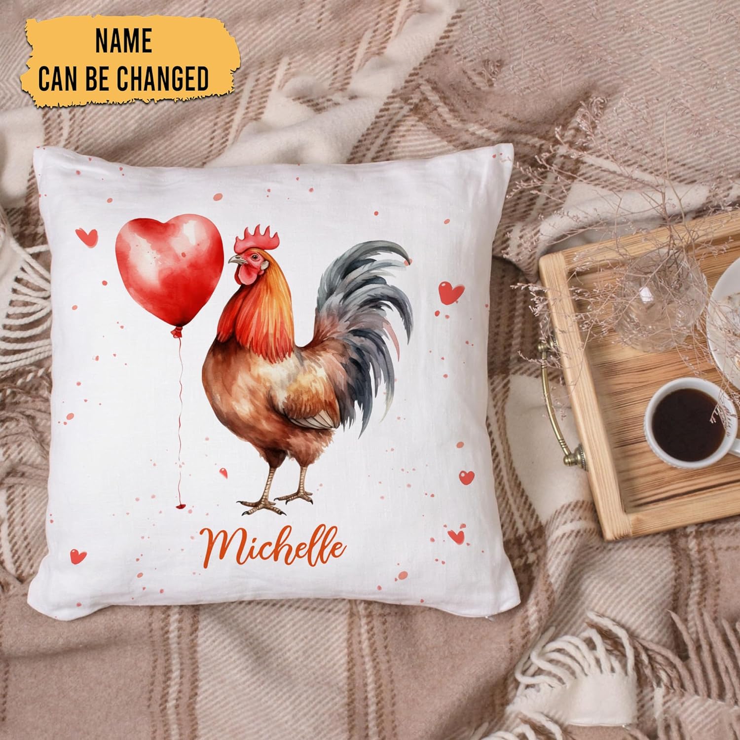 Chicken Valentine Pattern - Personalized Pillow (Insert Included)