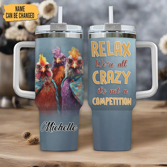 Funny Chicken Squad Tumbler 40oz with Handle & Straw – Personalized Stainless Steel Insulated Travel Cup with Lid – Creative Gift for Chicken Lovers