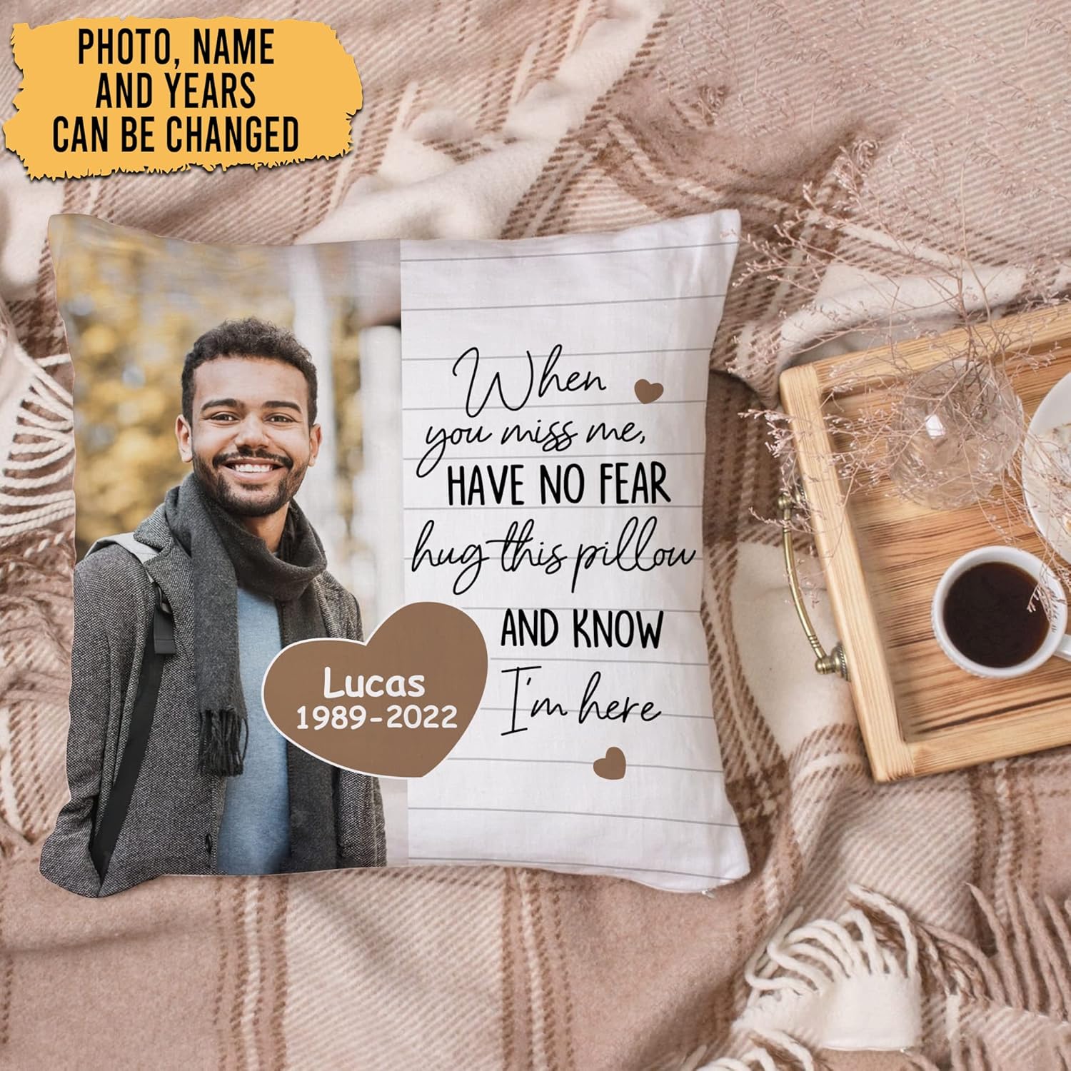 Personalized Memorial Sympathy Pillow with Insert – Custom Photo Remembrance Cushion – Bereavement Gift for Loss of Loved One