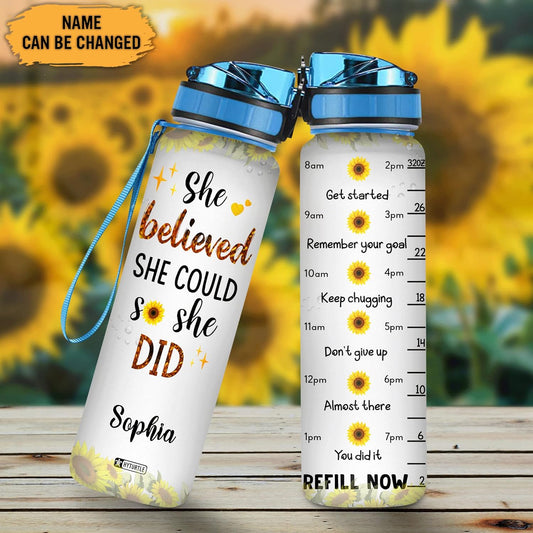 She Believed She Could So She Did - Personalized Water Tracker Bottle 32oz