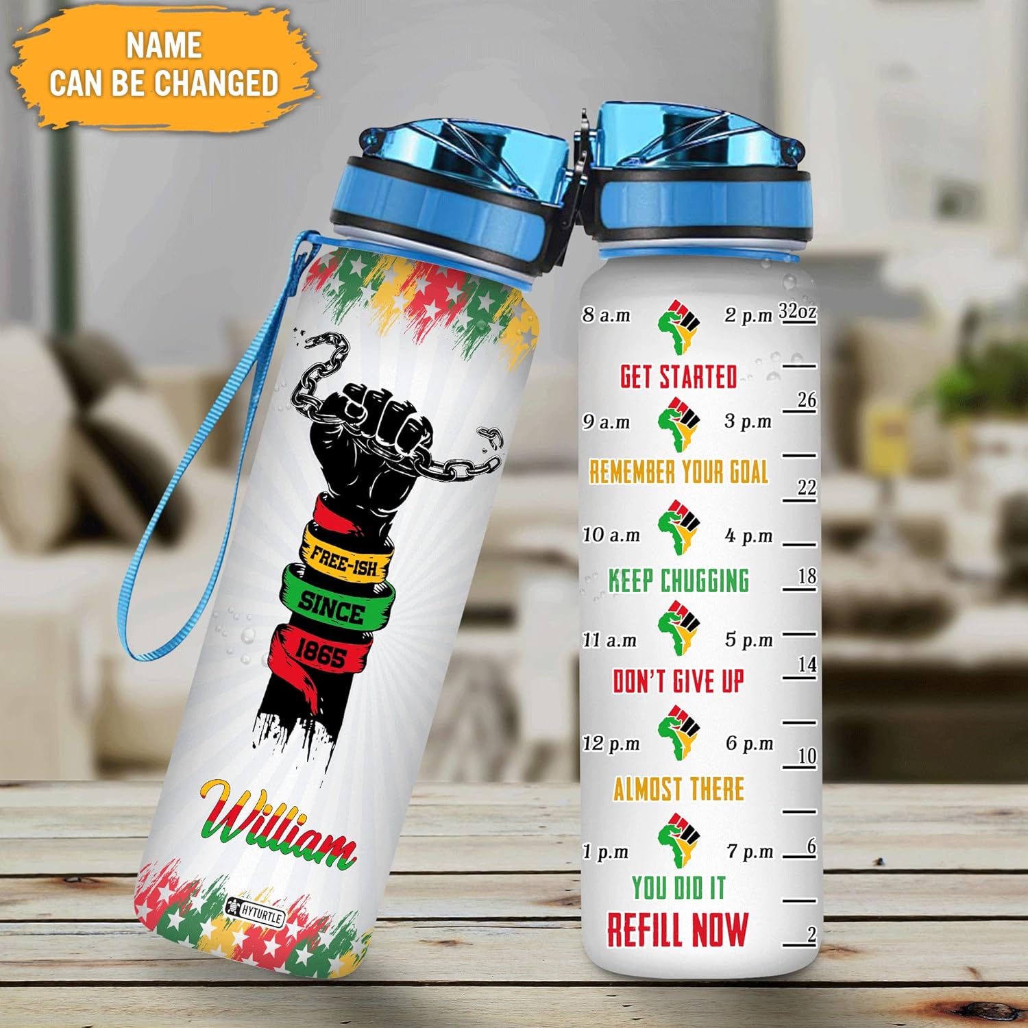 Juneteenth Free-ish Since 1865 - Personalized Water Tracker Bottle 32oz