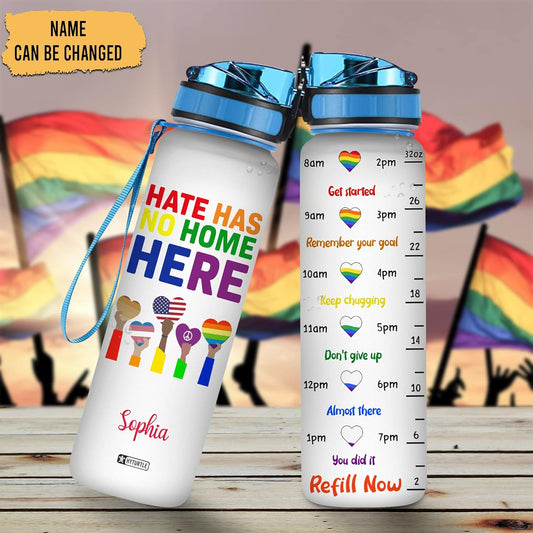 Pride Rainbow Water Bottle Tracker 32oz – Personalized Hydration Bottle with Time Marker – Meaningful Gift for LGBT Supporters