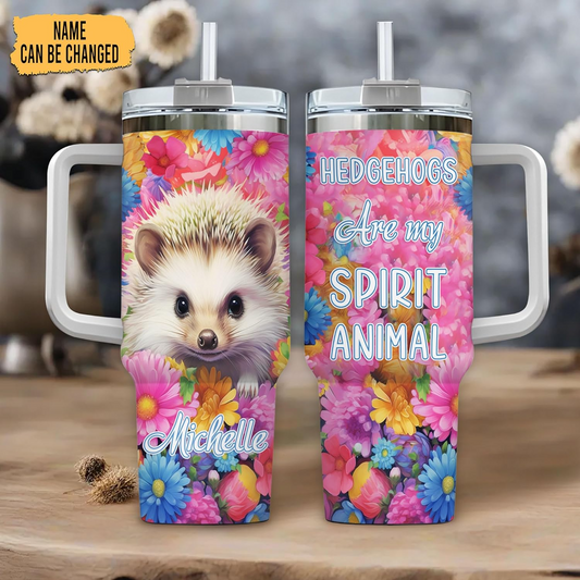 Hedgehog Lover Tumbler 40oz with Handle & Straw – Personalized Stainless Steel Insulated Cup with Lid – Cute Gift for Women & Girls