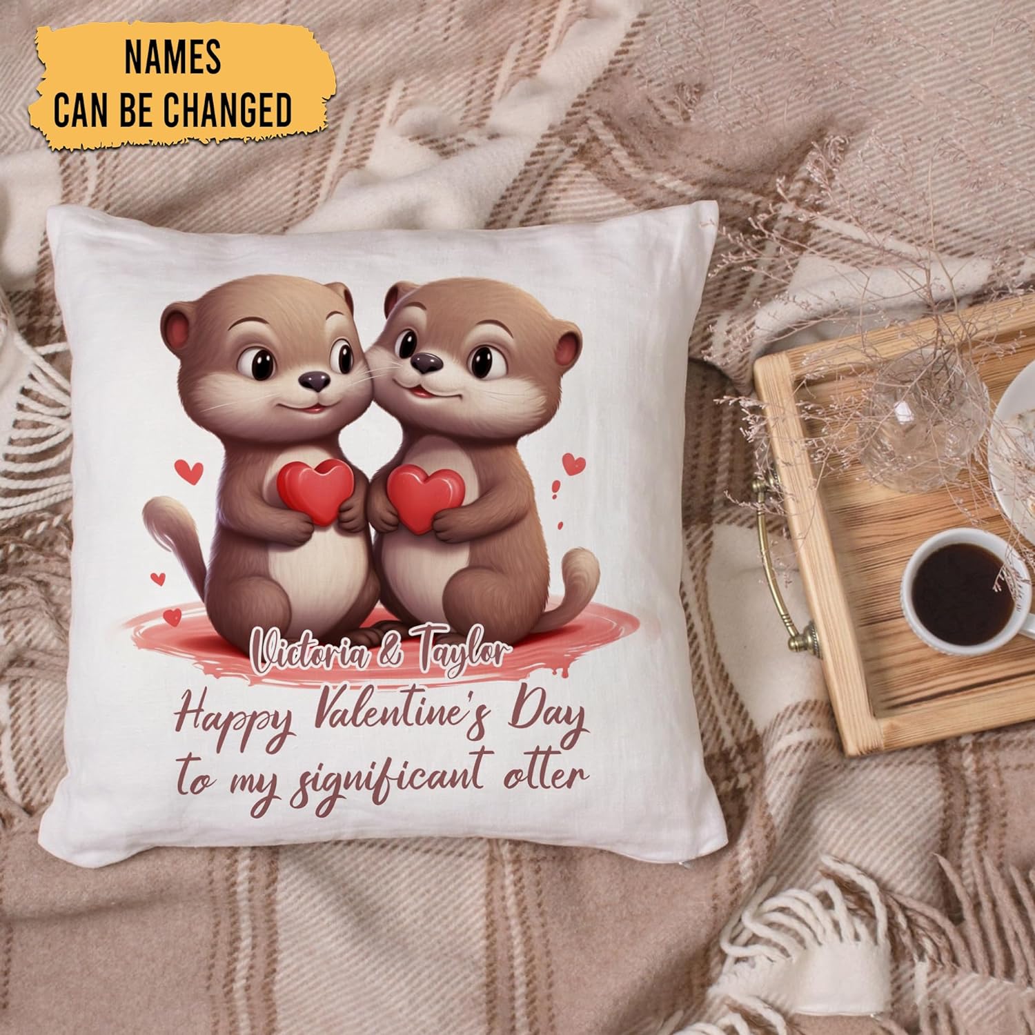 Couple Otter Valentine Pattern - Personalized Pillow (Insert Included)