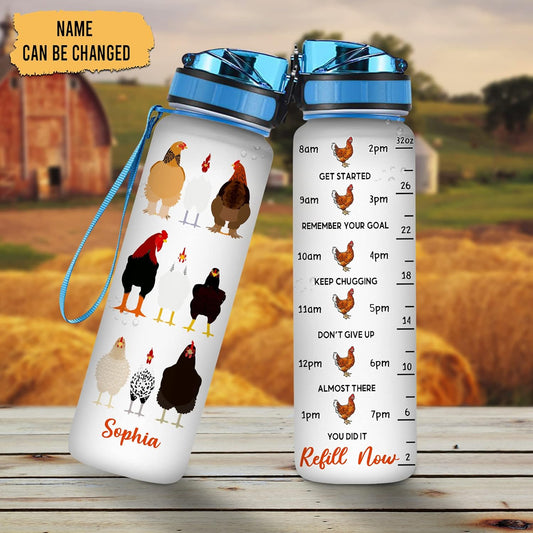 Chicken Theme - Personalized Water Tracker Bottle 32oz