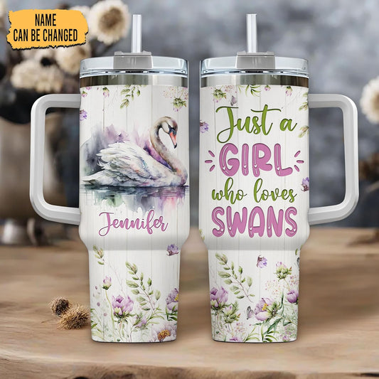 Swan Tumbler 40oz – Personalized Stainless Steel Insulated Travel Cup with Handle & Straw – Elegant Bird Coffee Mug Gift for Women