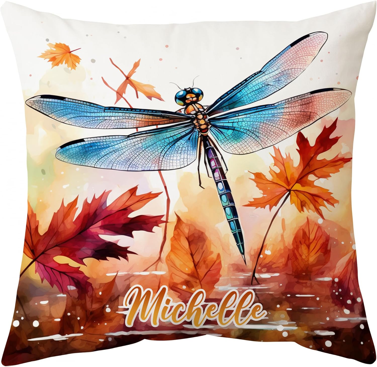 Dragonfly Maple Leaves - Personalized Pillow (Insert Included)
