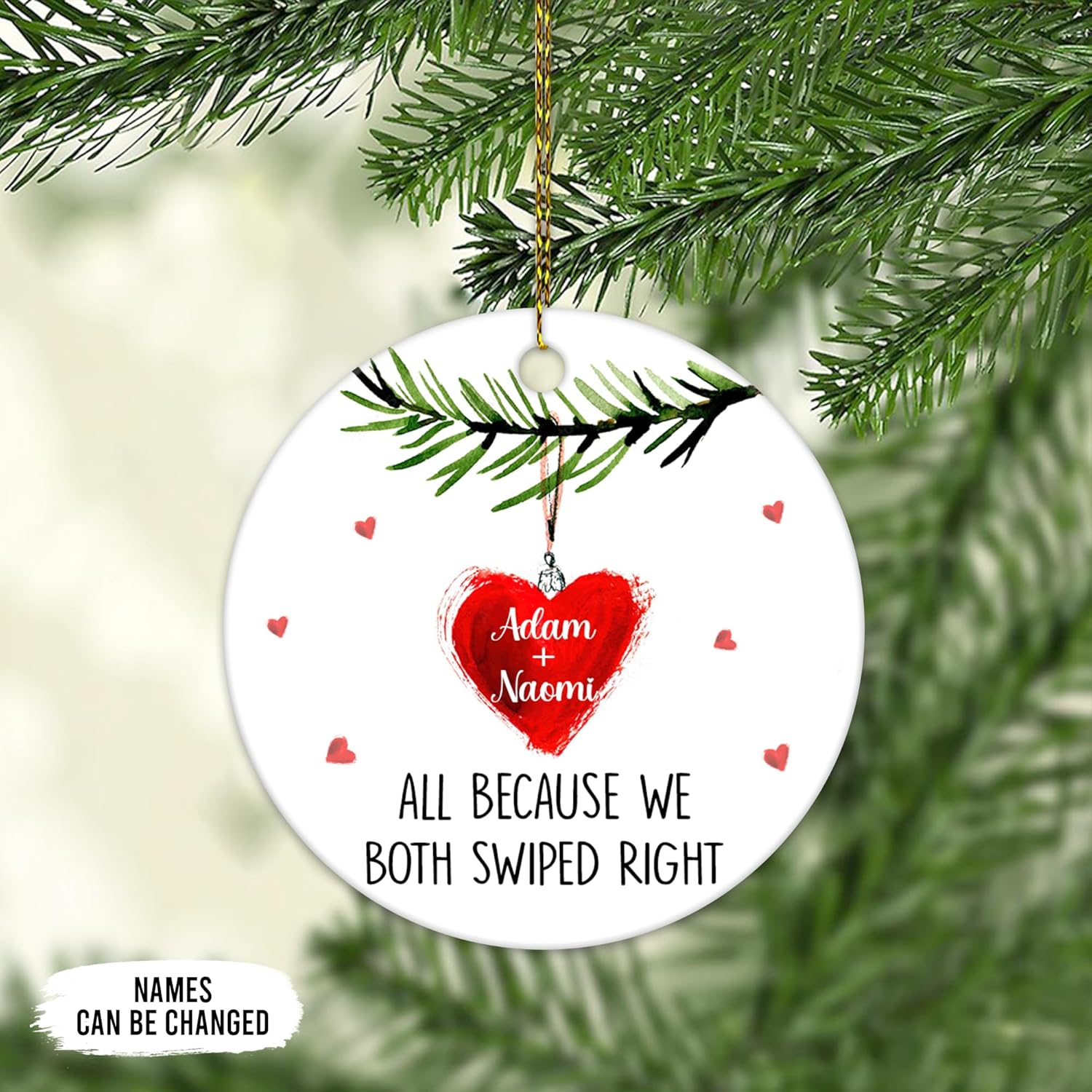 “Swiped Right” Heart Ceramic Ornament – Personalized Couple Christmas Gift for Boyfriend, Girlfriend, Husband or Wife