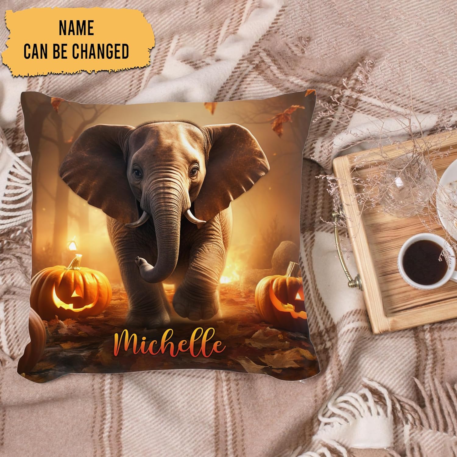 Elephant Halloween Pattern - Personalized Pillow (Insert Included)