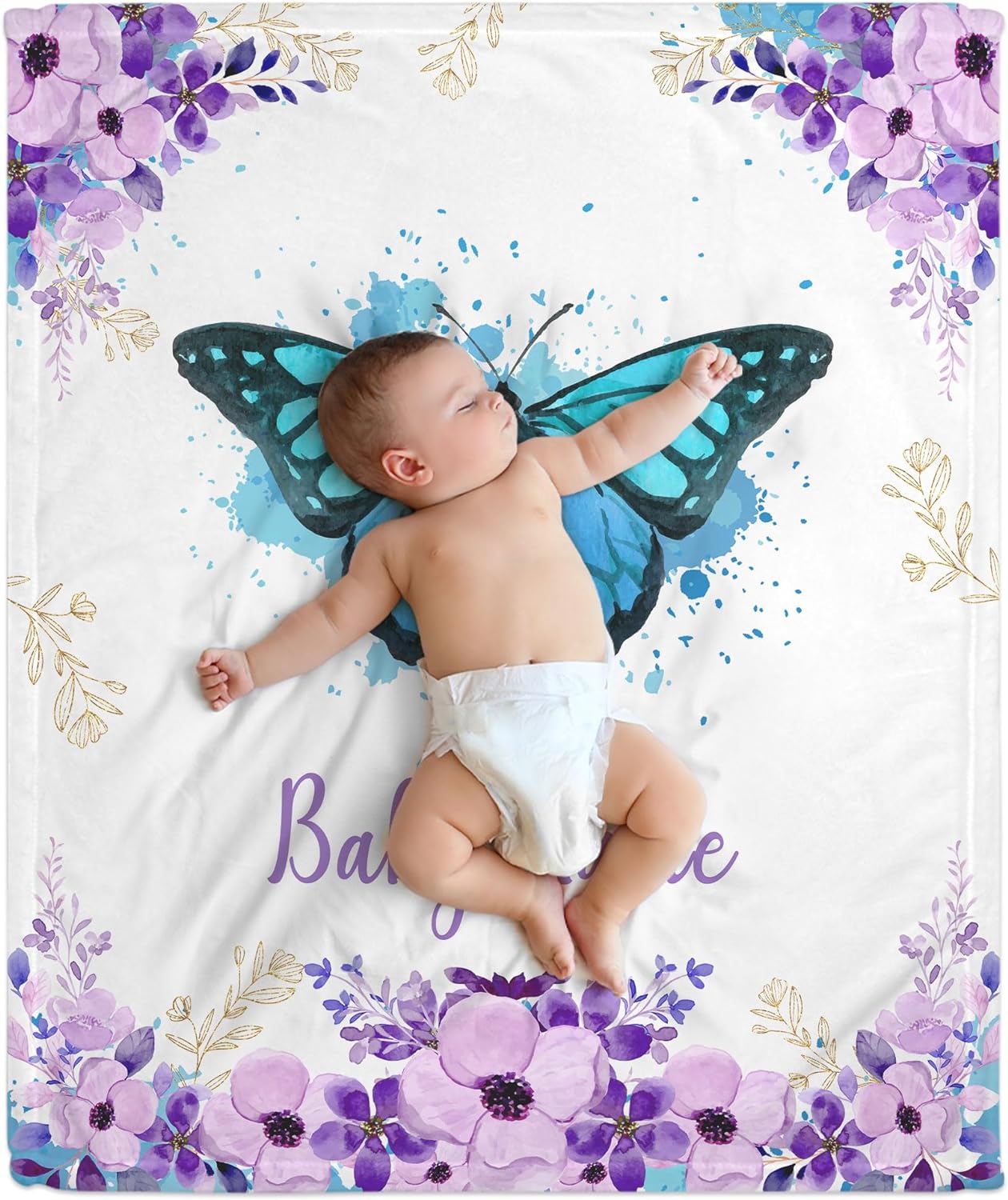 Floral Butterfly Baby Blanket - Personalized Blanket