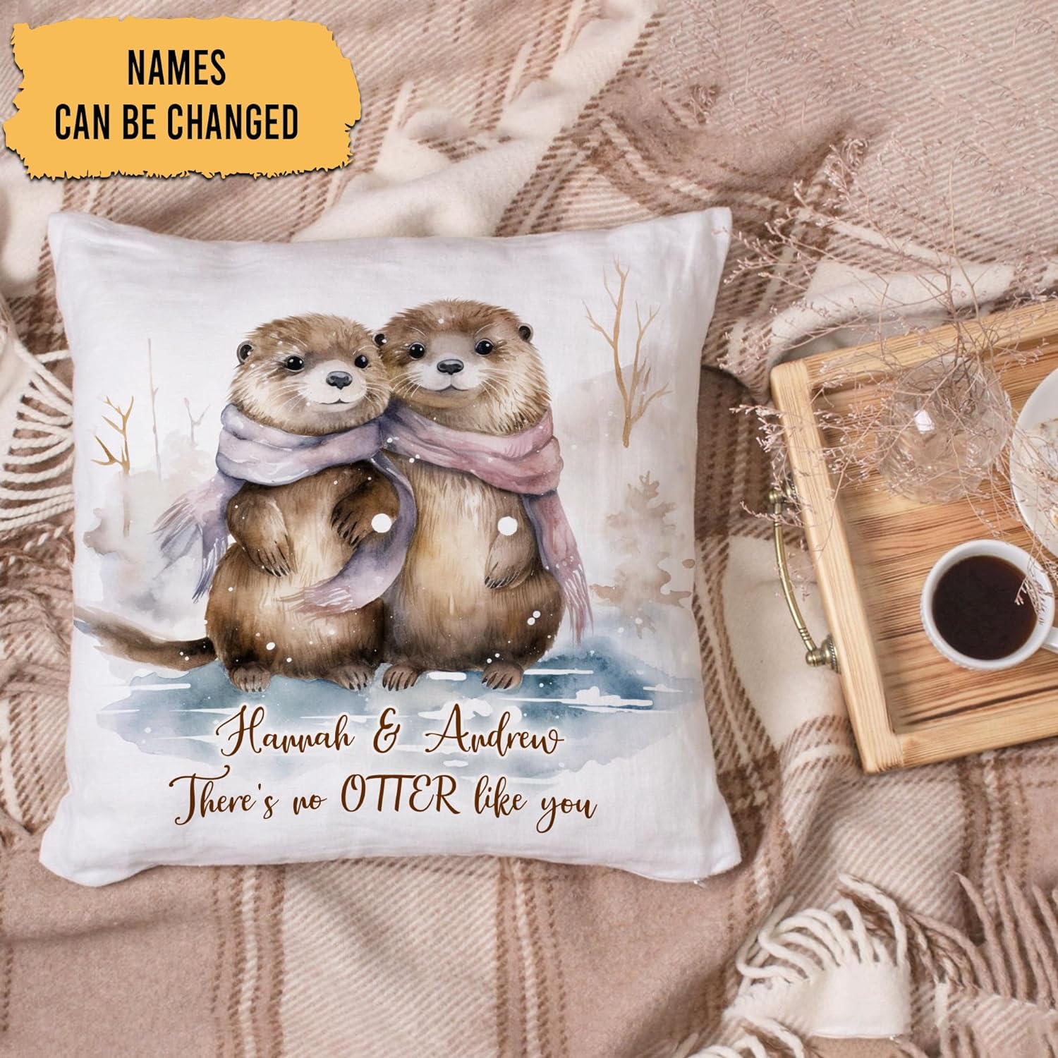 Otter Winter Pattern - Personalized Pillow (Insert Included)