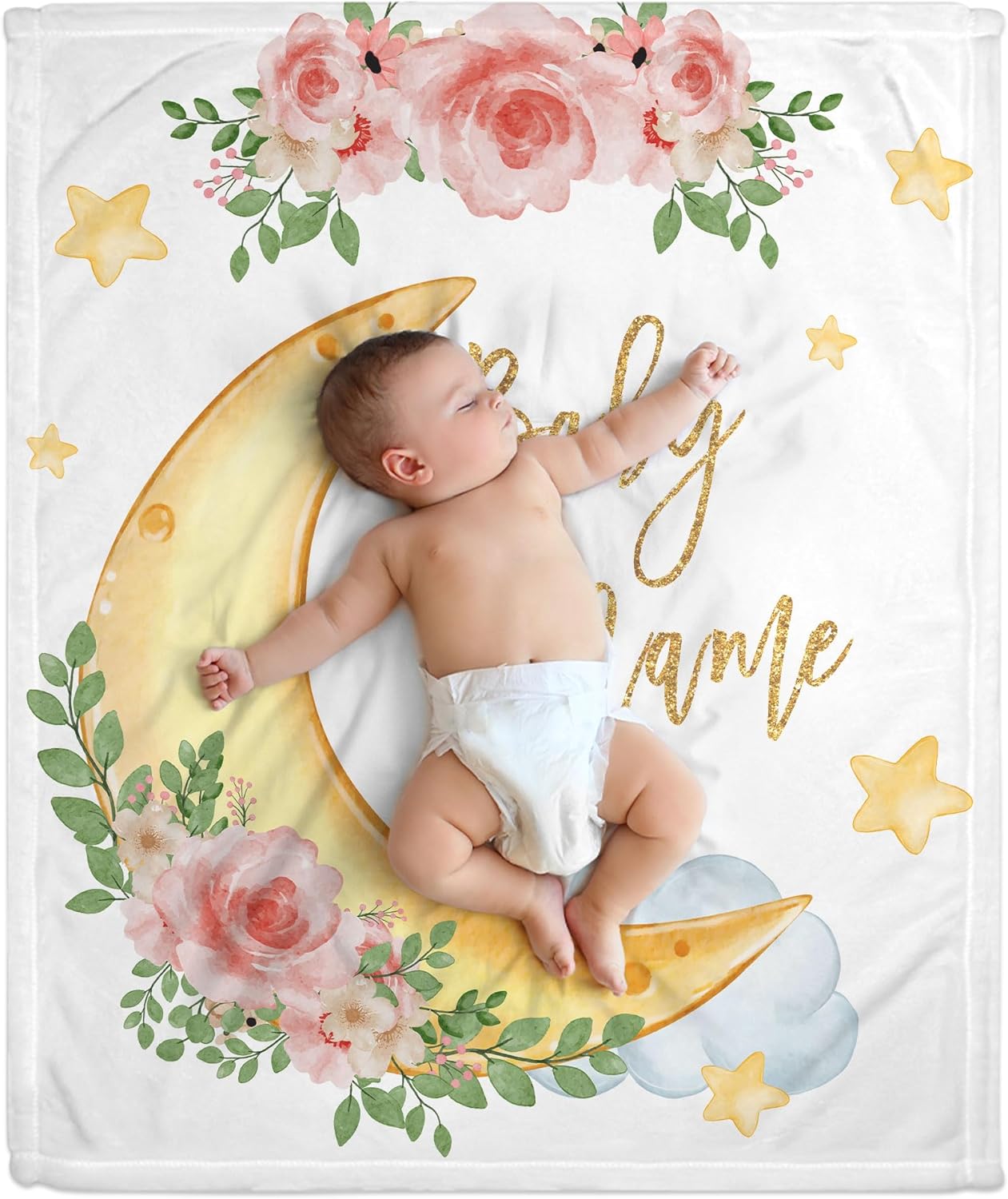 Floral Moon Baby Blanket - Personalized Blanket