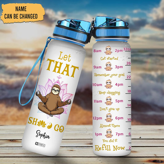 Sloth Lover Water Bottle Tracker 32oz – Personalized Motivational Tritan Bottle with Time Marker – Cute Gift for Women & Teens