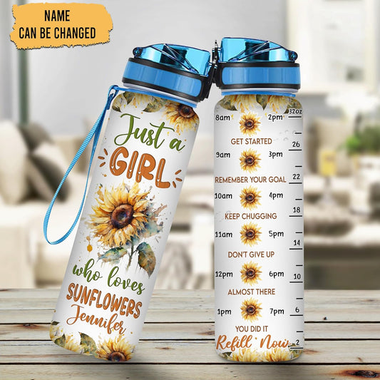 Dog Mom Sunflower Water Bottle Tracker 32oz – Personalized Motivational Bottle with Time Marker – Unique Gift for Dog Lovers