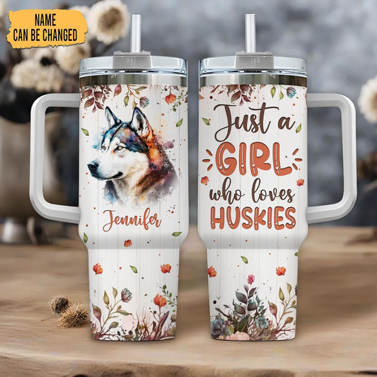Husky Lover Tumbler 40oz with Handle & Straw – Personalized Stainless Steel Travel Cup with Lid – Creative Gift for Dog Lovers