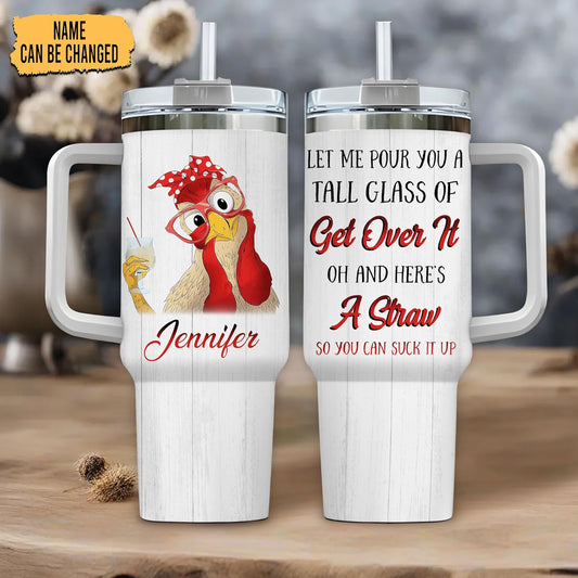 Funny Chicken Tumbler 40oz with Handle & Straw – Personalized Stainless Steel Insulated Travel Cup with Lid – Unique Farm Animal Gift for Women & Girls