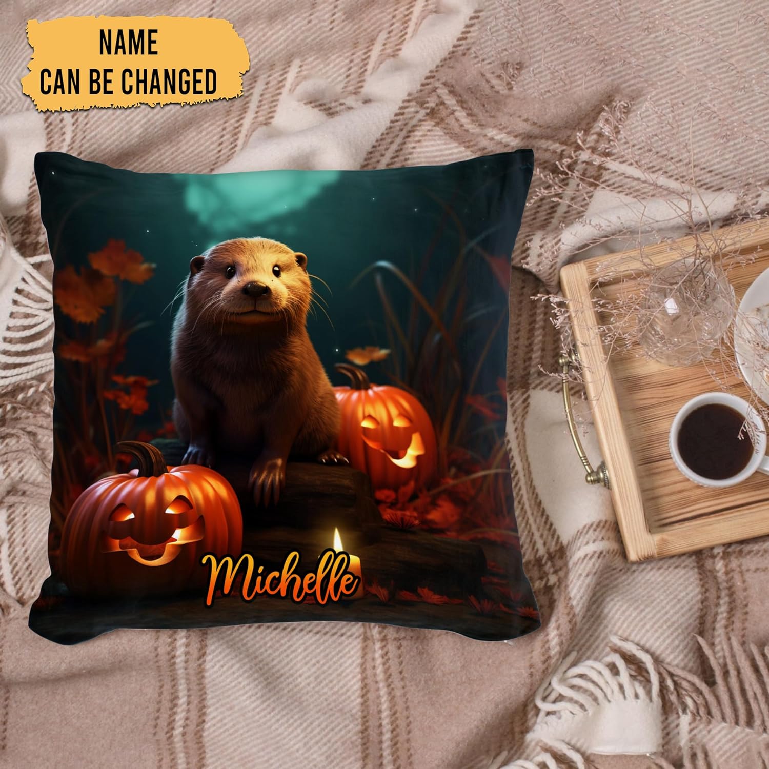 Otter Halloween Pattern - Personalized Pillow (Insert Included)